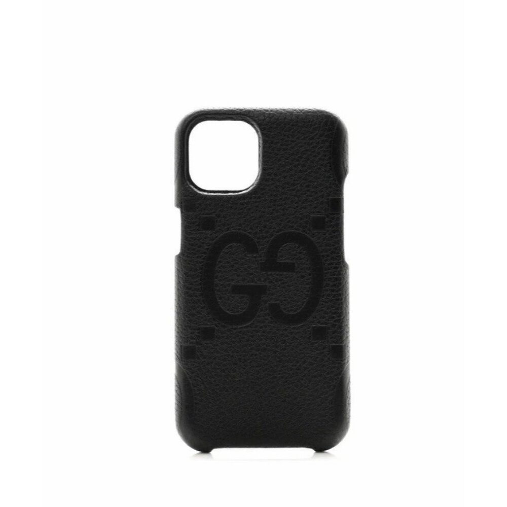 NEW GUCCI Piuma Calfskin Jumbo GG Embossed iPhone 15 Phone Case Black